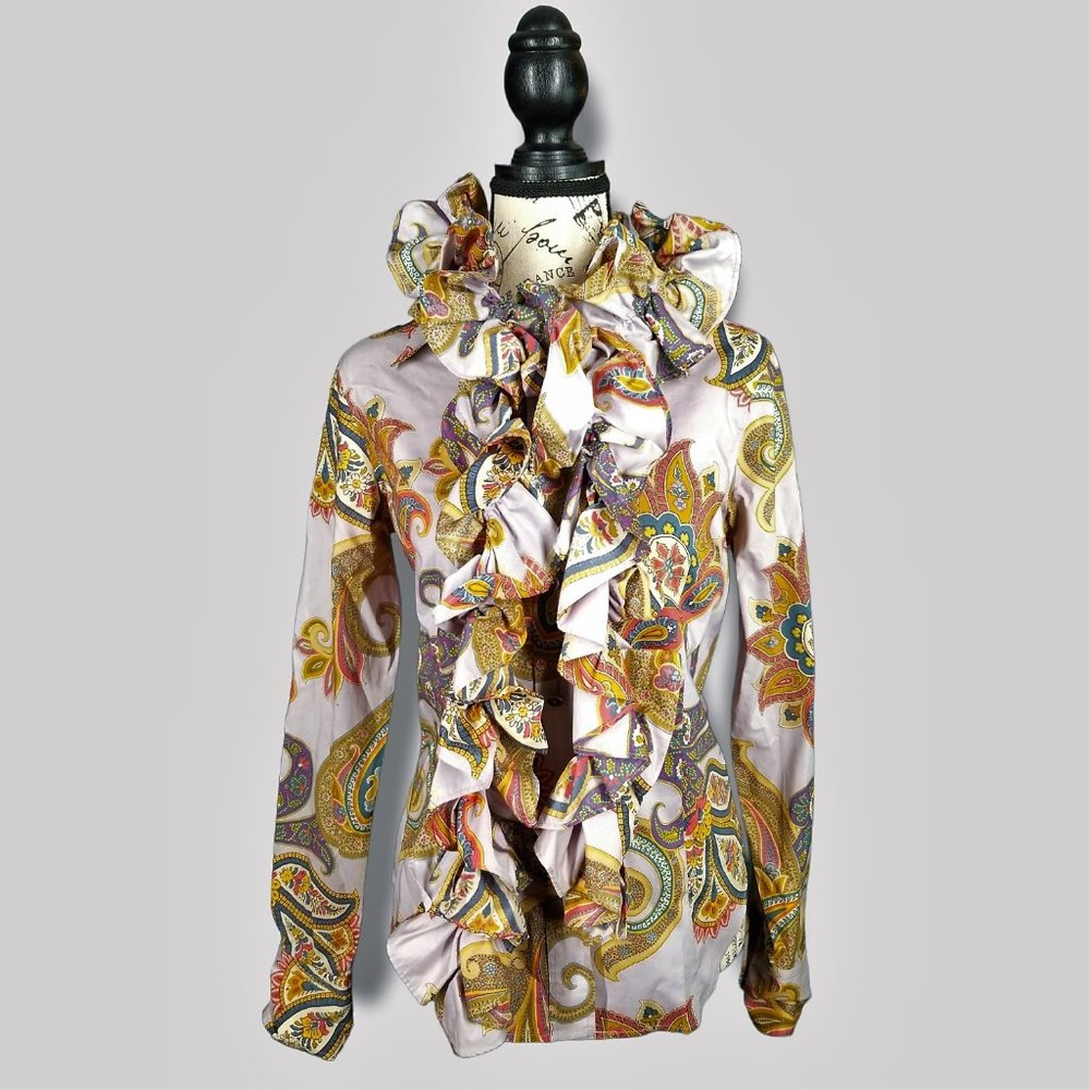 ETRO Milano - Purple Top with Scarf - 100% Cotton - Size 40 - NWT 590